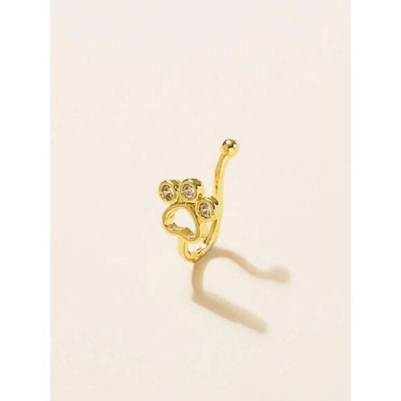 GOLD DIAMOND PAW PRINT NOSE RING CUFF - Picture 2 of 4